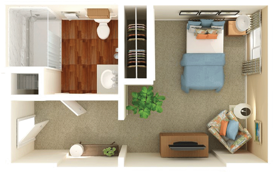Overhead render of The Maple floor plan