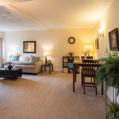 A furnished apartment living area